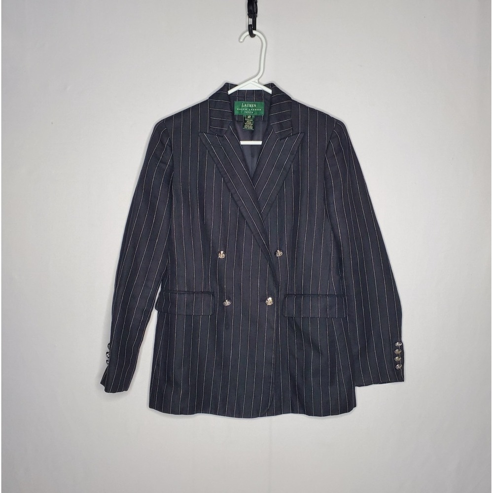 Lauren Ralph Lauren Linen Pinstripe Double Breasted Blazer Women 4P Old Money